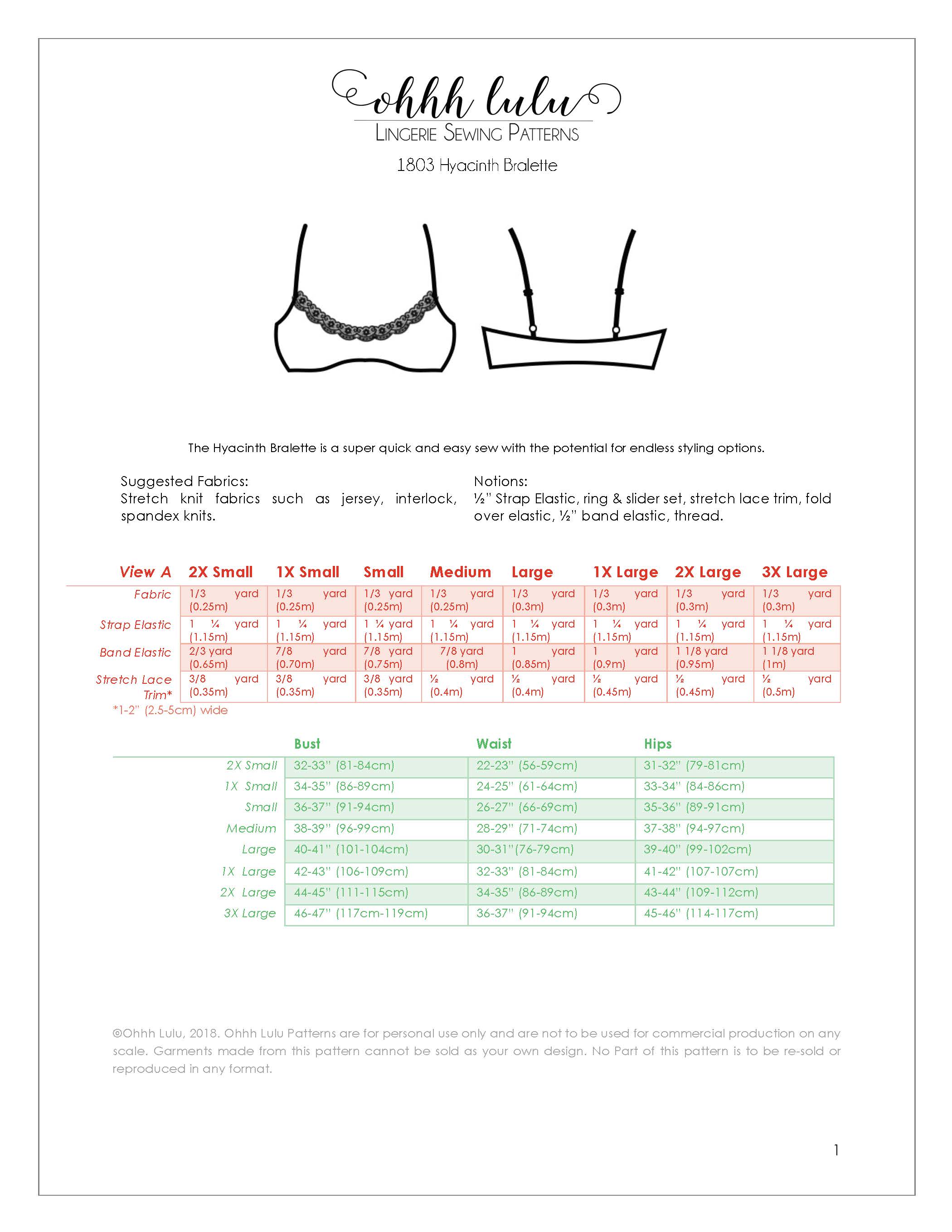 Jasmine Bra Pattern XS-2XL in Standard and Large DD+ Cup Sizes – Ohhh Lulu